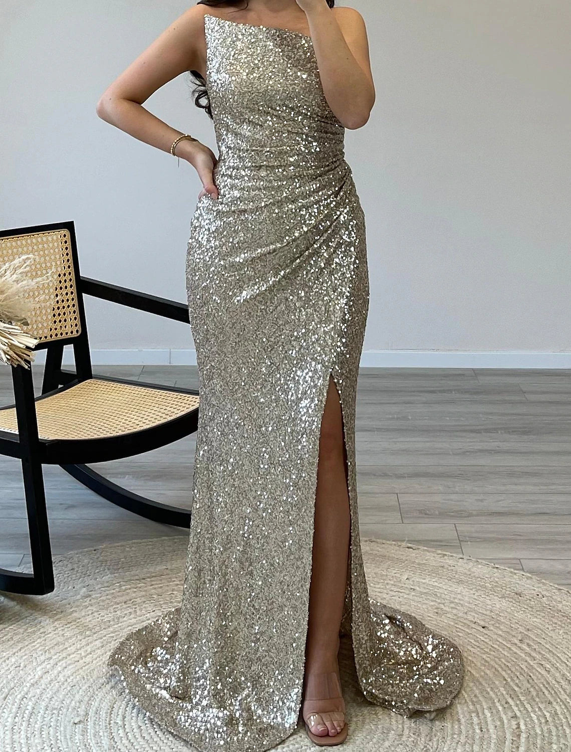 Mermaid / Trumpet Prom Dresses Sparkle Dress Prom Birthday Sweep / Brush Train Sleeveless Off Shoulder Sequined with Sequin
